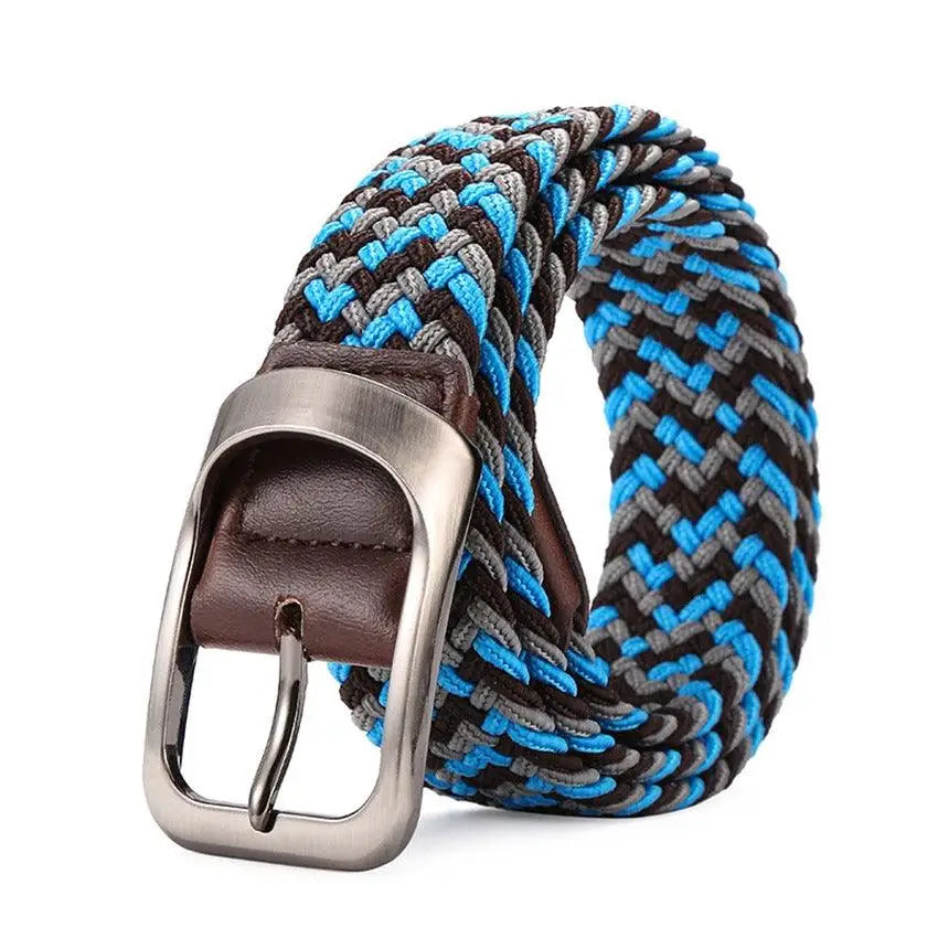 Set of four braided elastic belts with metal buckles for versatile fashion accessories