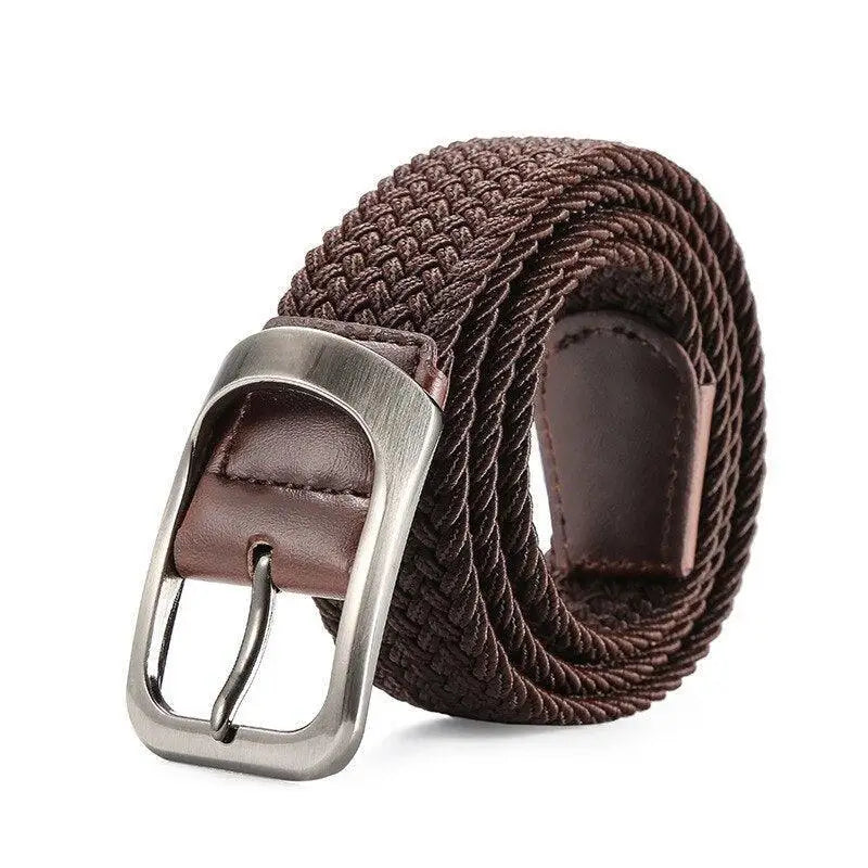 Braided brown elastic belt with silver buckle from Set of Four Belted collection