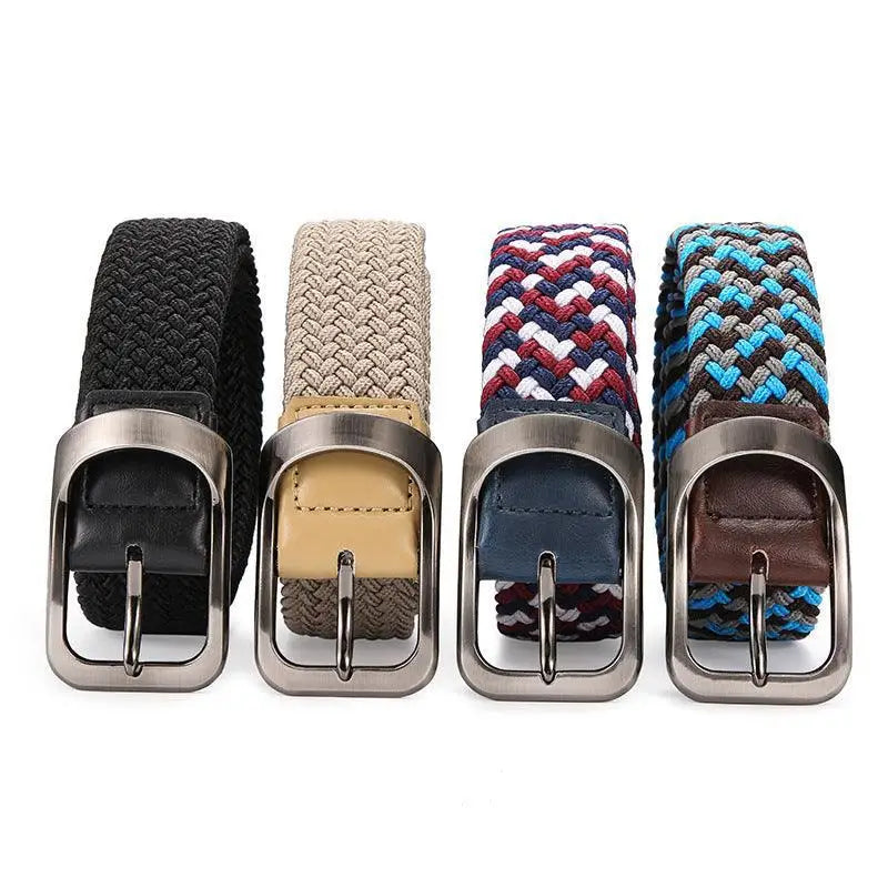 Set of four braided elastic belts with metal buckles suitable for casual or formal wear