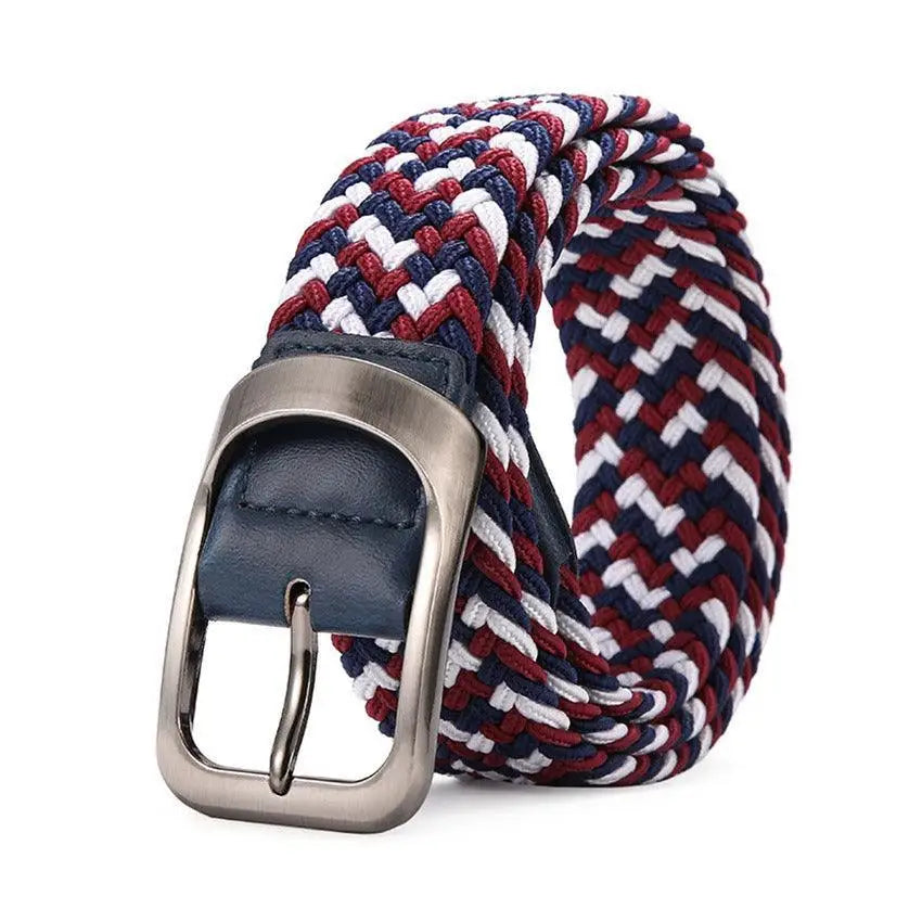 Set of four braided elastic belts with metal buckles for stylish waist adjustments