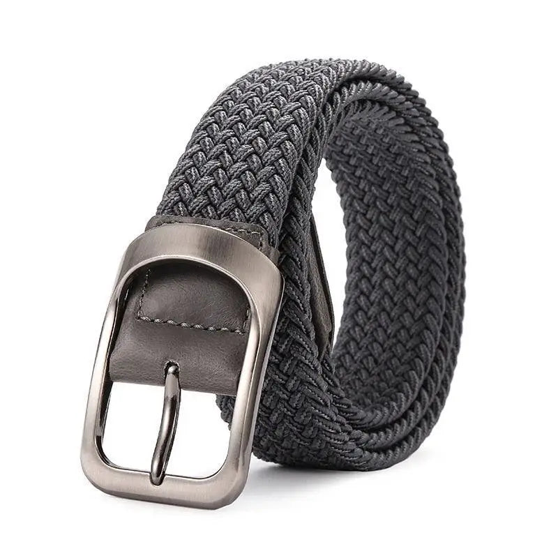 Gray braided elastic belt with silver metal buckle from the Set of Four Braided Elastic Belts