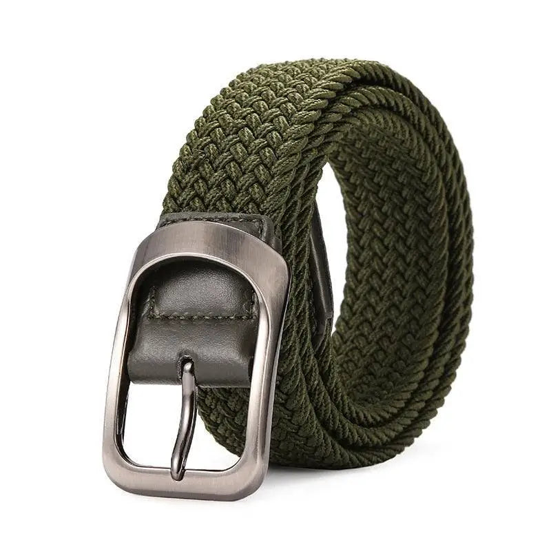 Braided green elastic belt with metal buckle in the Set of Four Braided Elastic Belts