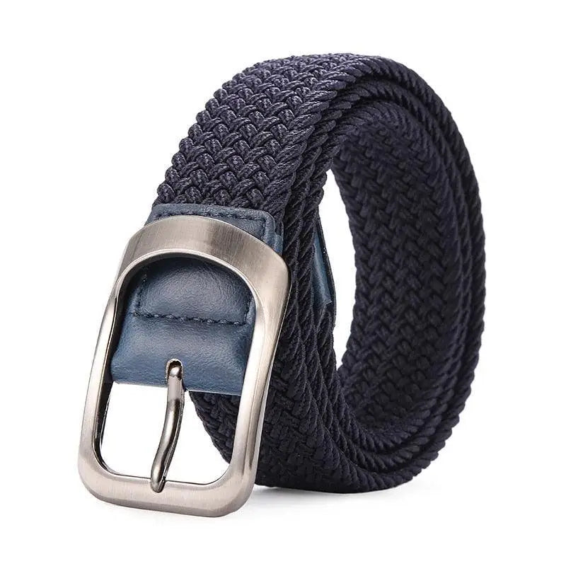 Braided Navy Elastic Belt with Silver Metal Buckle from Set of Four Belts
