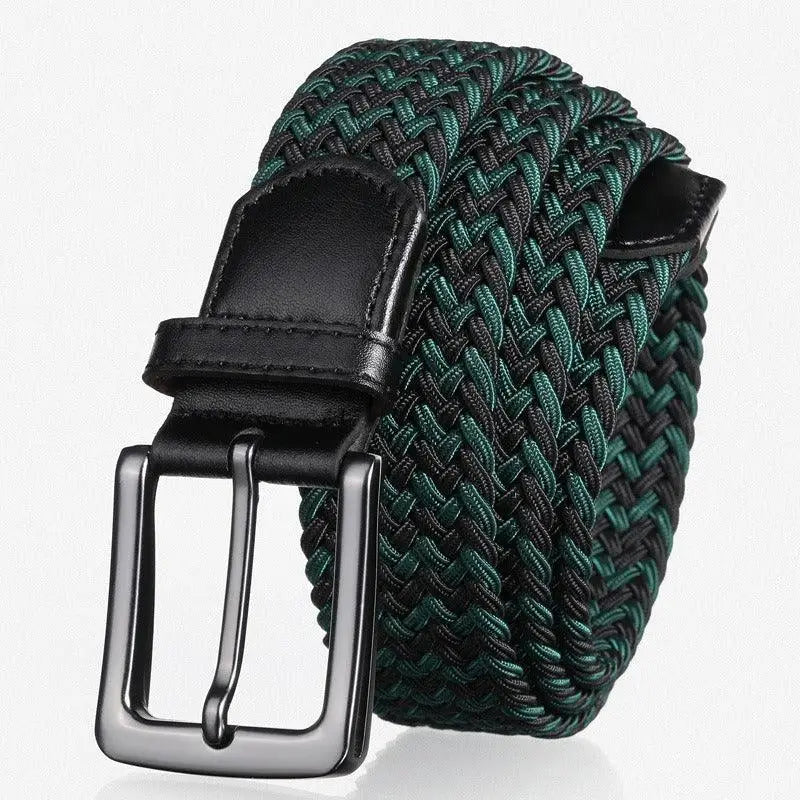 Darius Men’s Elastic Braided Belt in Green and Black with Metal Buckle