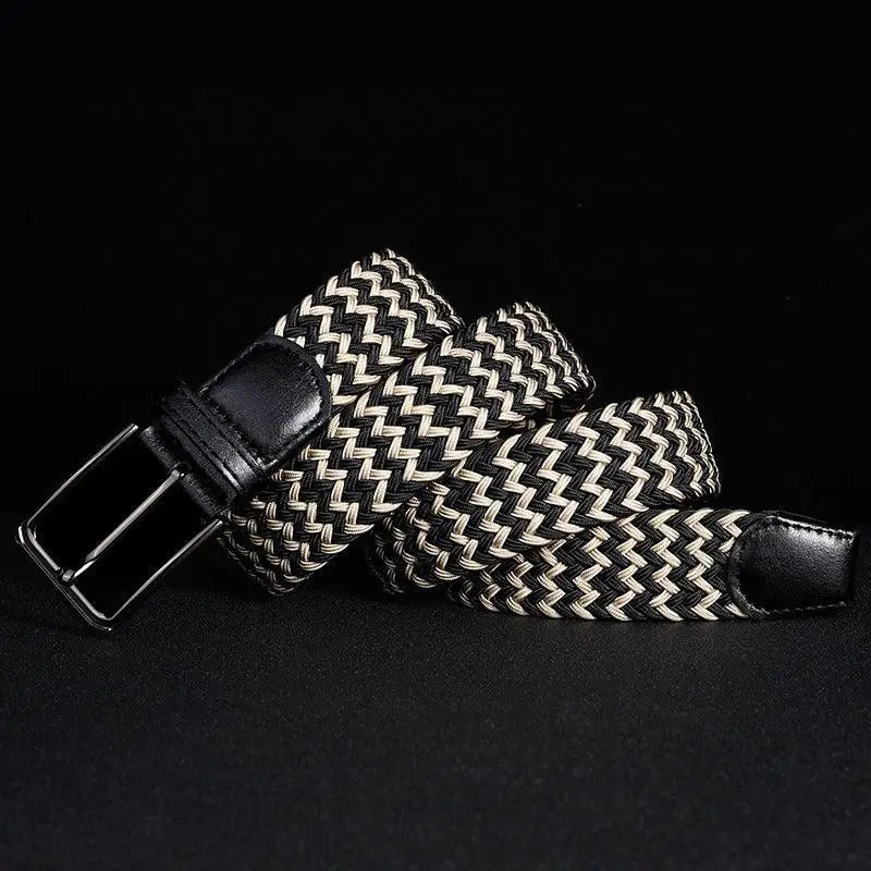 Efisio elastic braided belt with black and white leather buckle for stylish wear