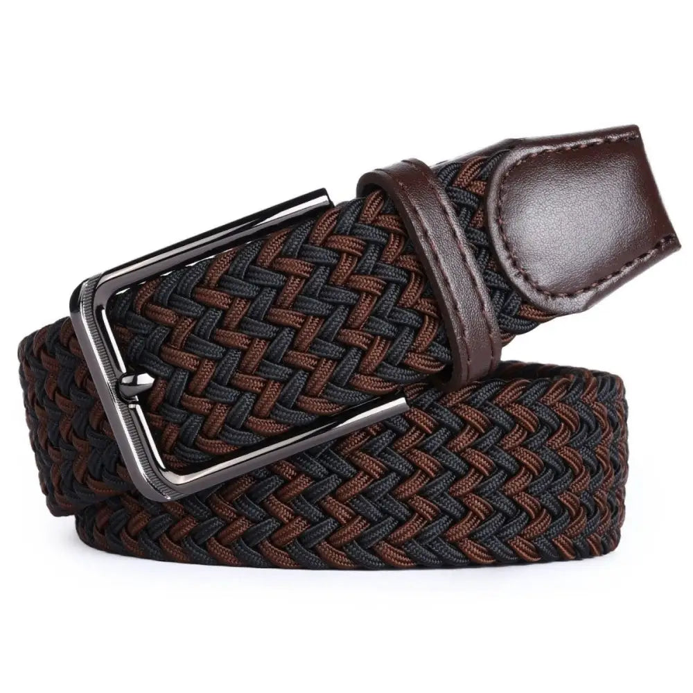 Efisio Elastic Braided Belt with Leather Buckle in Black and White