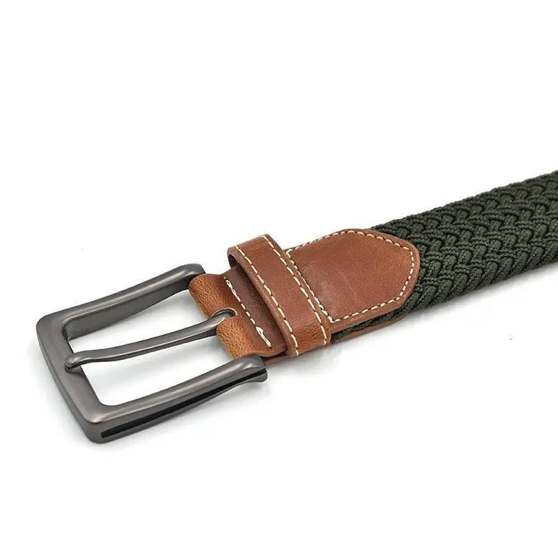 Braided green elastique ceinture tressée élastique pour homme with leather accents for Model Kaisie