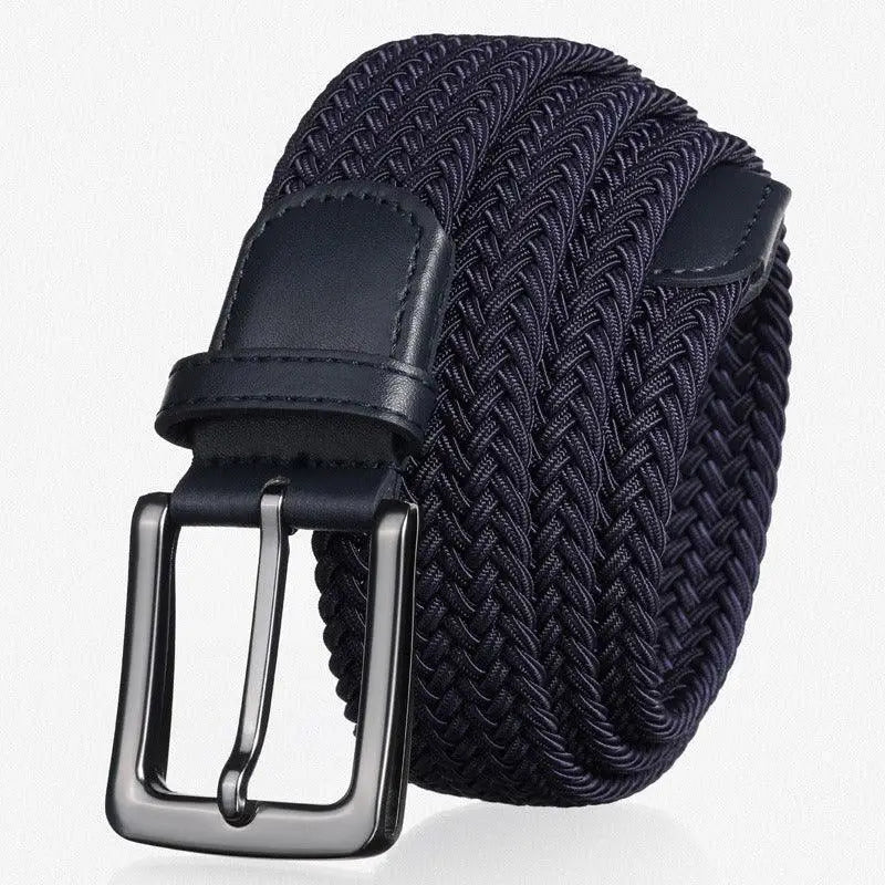 Kameron Elastic Braided Belt for Men and Women with navy color and leather accents