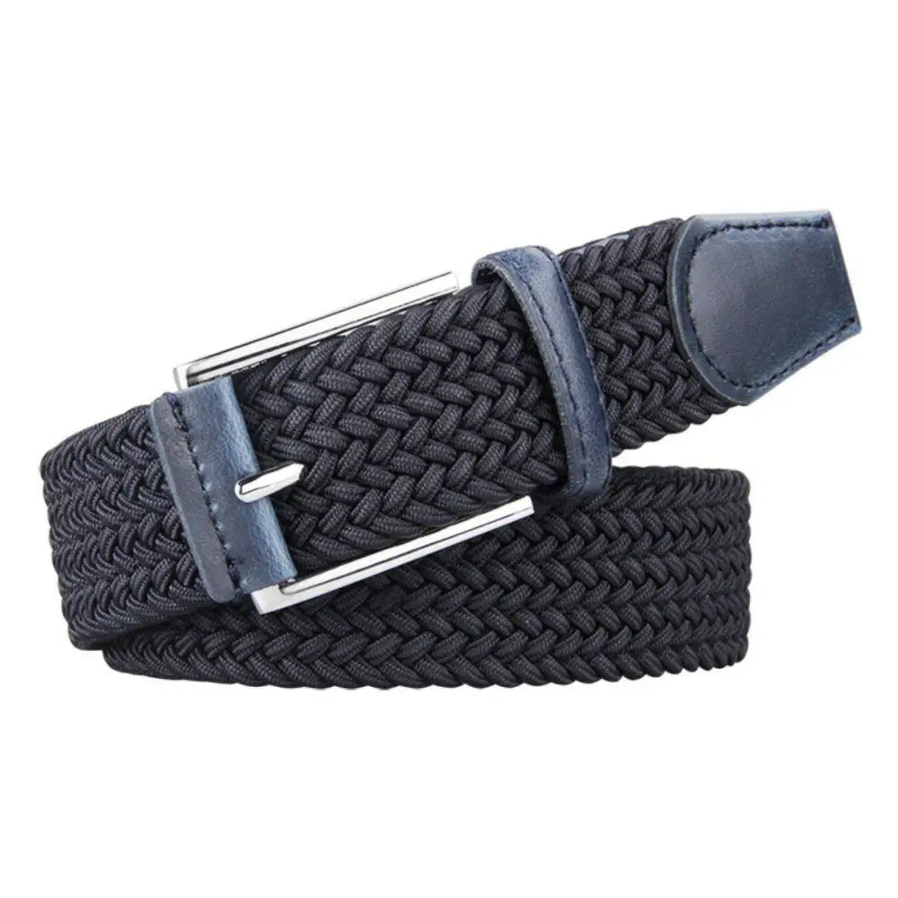 Oscar Model elastic braided belt with black leather and silver buckle