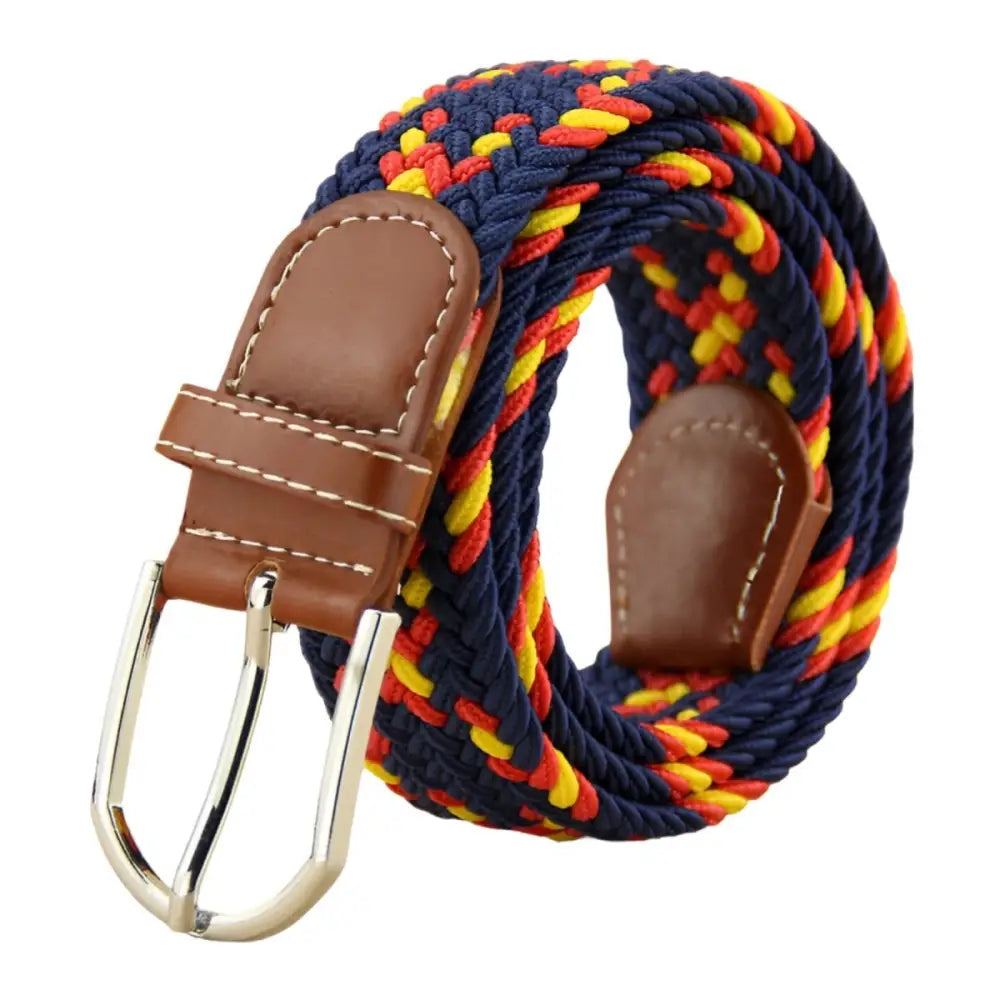 Braided elastic belt with leather accents for a stylish and adjustable accessory