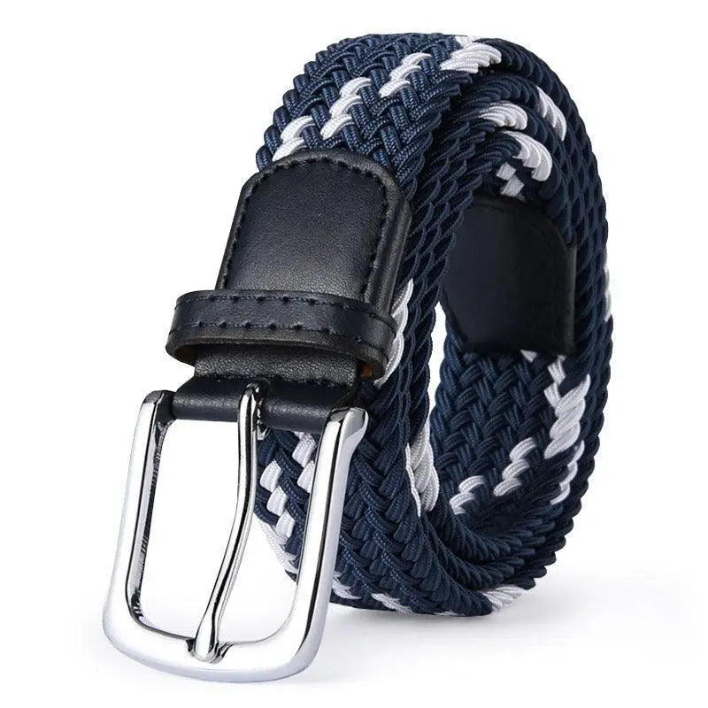 William Belt in braided navy and white with silver buckle for stylish versatile wear