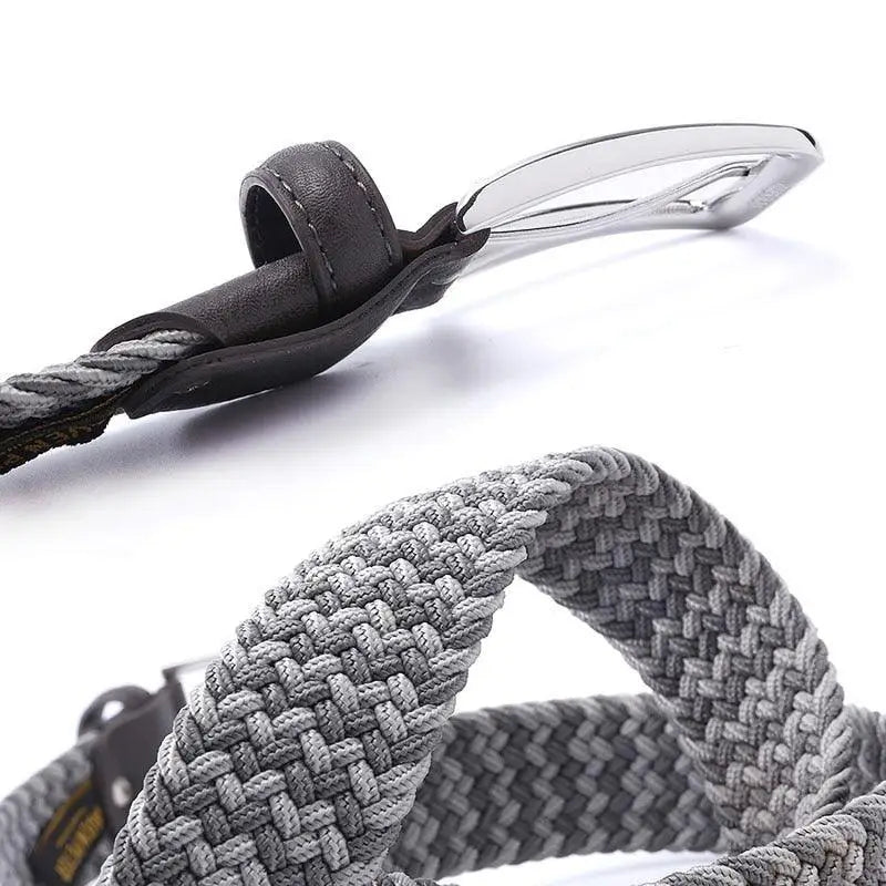 Braided gray elastic belt with leather and metal buckle from Assorted Braided Elastic Belts collection