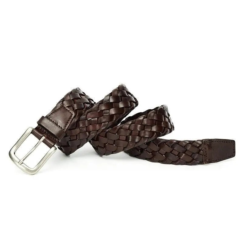 Braided brown leather belt with silver buckle from Braided Leather Belts collection