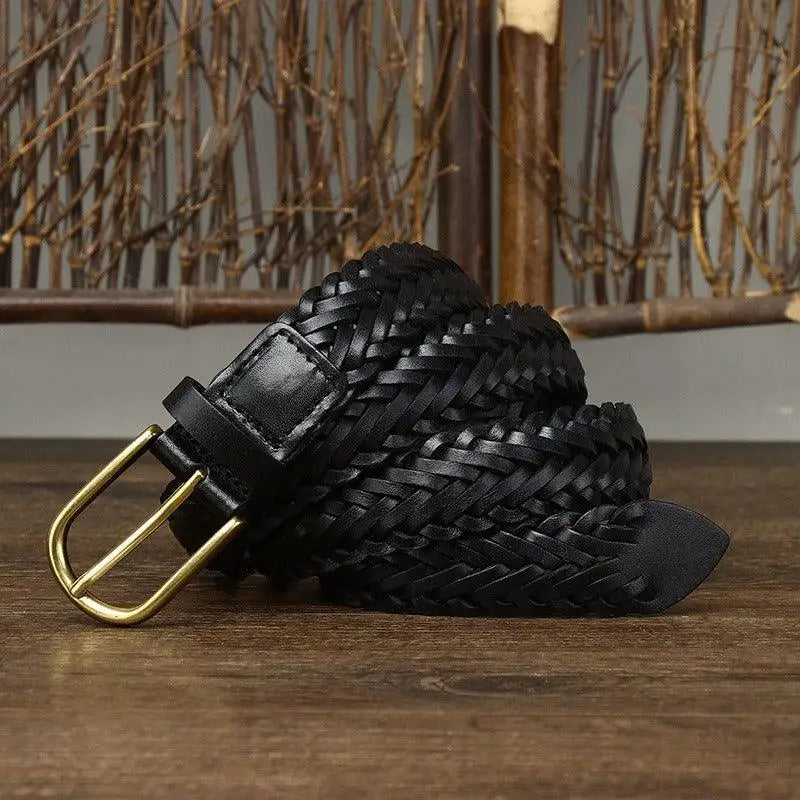Braided black leather belt with a gold buckle from Assorted Braided Leather Belts collection
