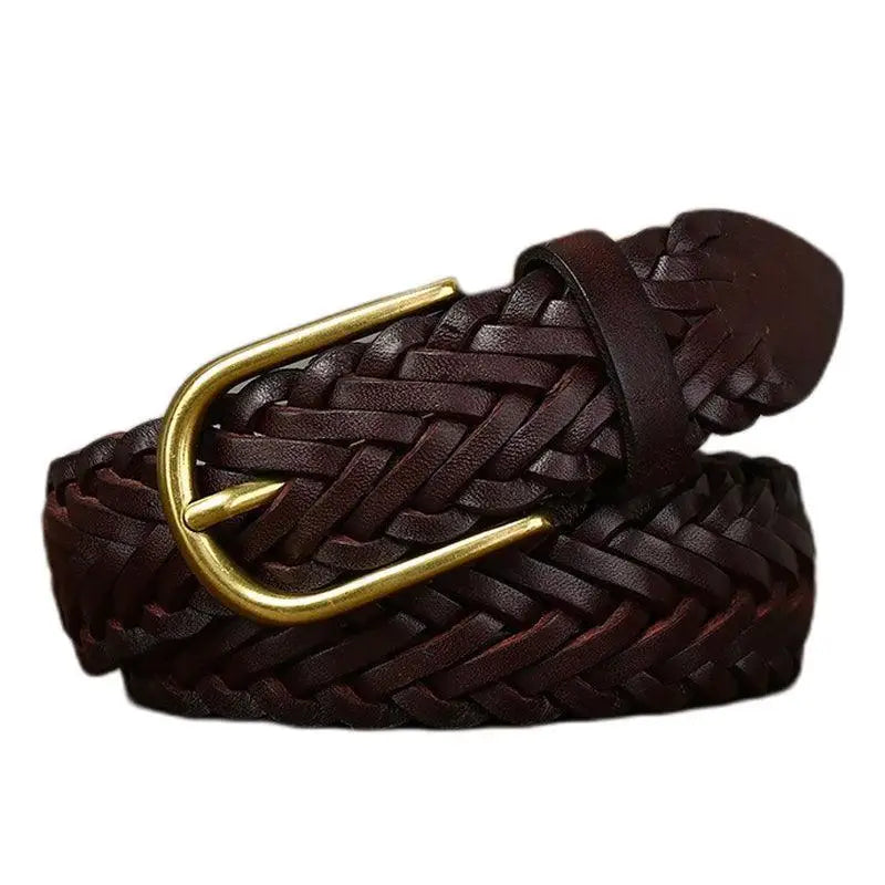 Braided brown leather belt with a gold buckle from Assorted Braided Leather Belts collection