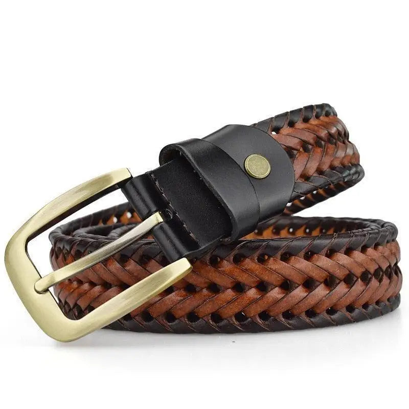 Nikoloz Belt Braided Leather with Brass Buckle for Men, stylish brown leather accessory