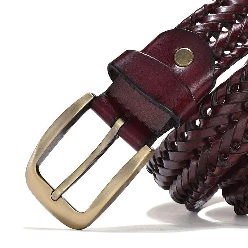 Nikoloz Belt Braided Leather with Brass Buckle for Men, stylish men’s leather accessory