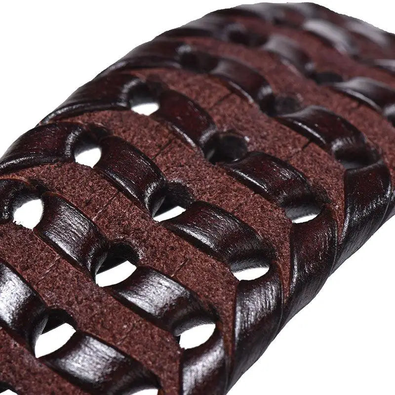 Nikoloz Belt braided leather with brass buckle for men, stylish brown accessory