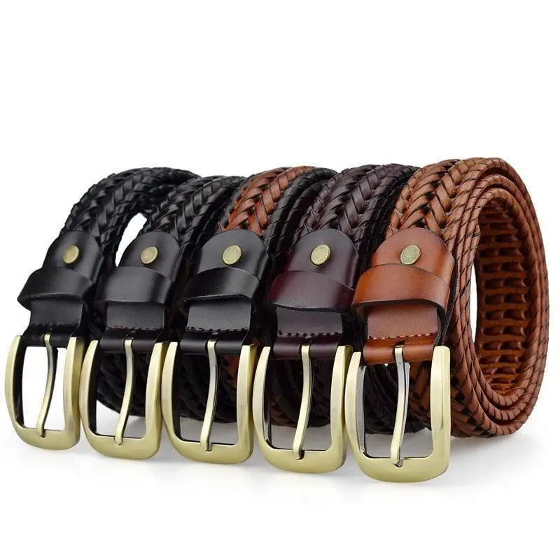 Nikoloz Belt braided leather with brass buckle for men, stylish men’s leather belt