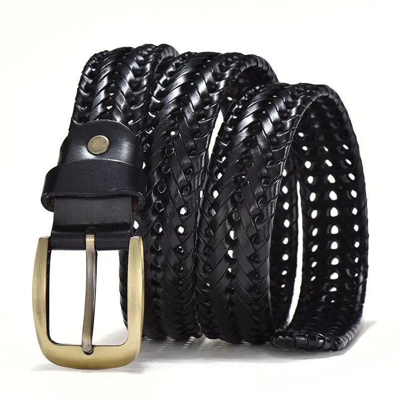 Nikoloz Belt Braided Leather with Brass Buckle for Men on display