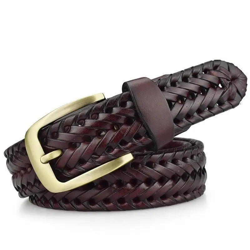 Nikoloz Belt braided leather with brass buckle for men, stylish and durable accessory