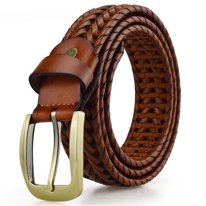 Nikoloz Belt Braided Leather with Brass Buckle for Men featuring a stylish brown design