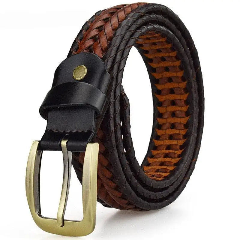 Nikoloz Belt Braided Leather with Brass Buckle for Men, stylish and durable accessory