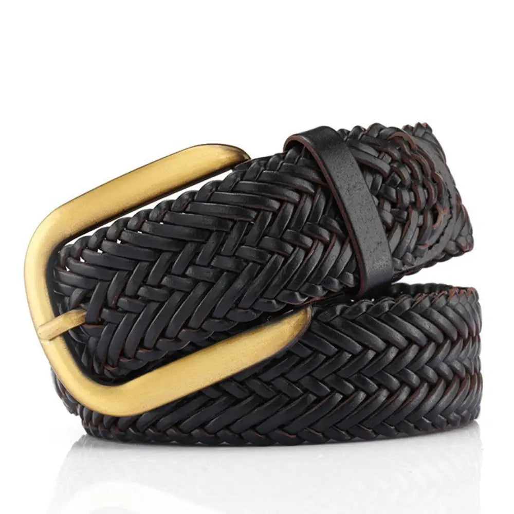 Nancy braided leather belt with brass buckle showcasing stylish braided leather design
