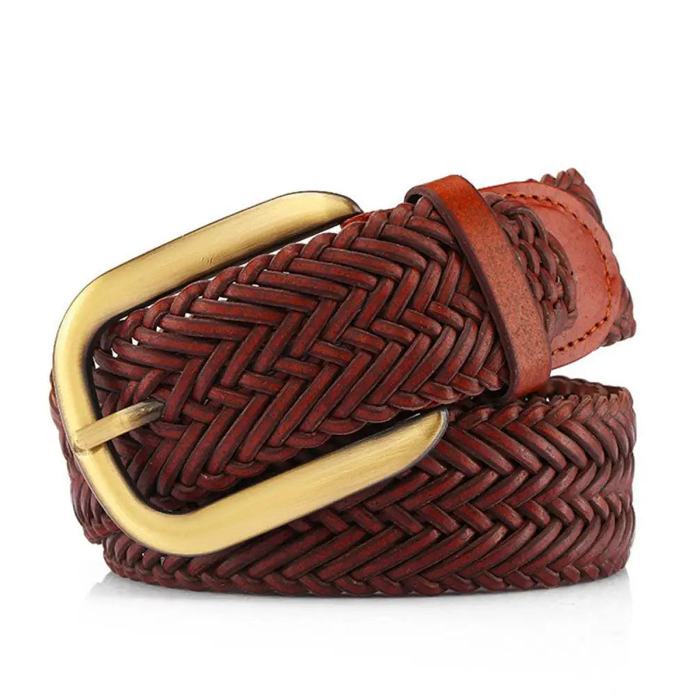 Nancy braided leather belt with brass buckle showcasing stylish braided leather design