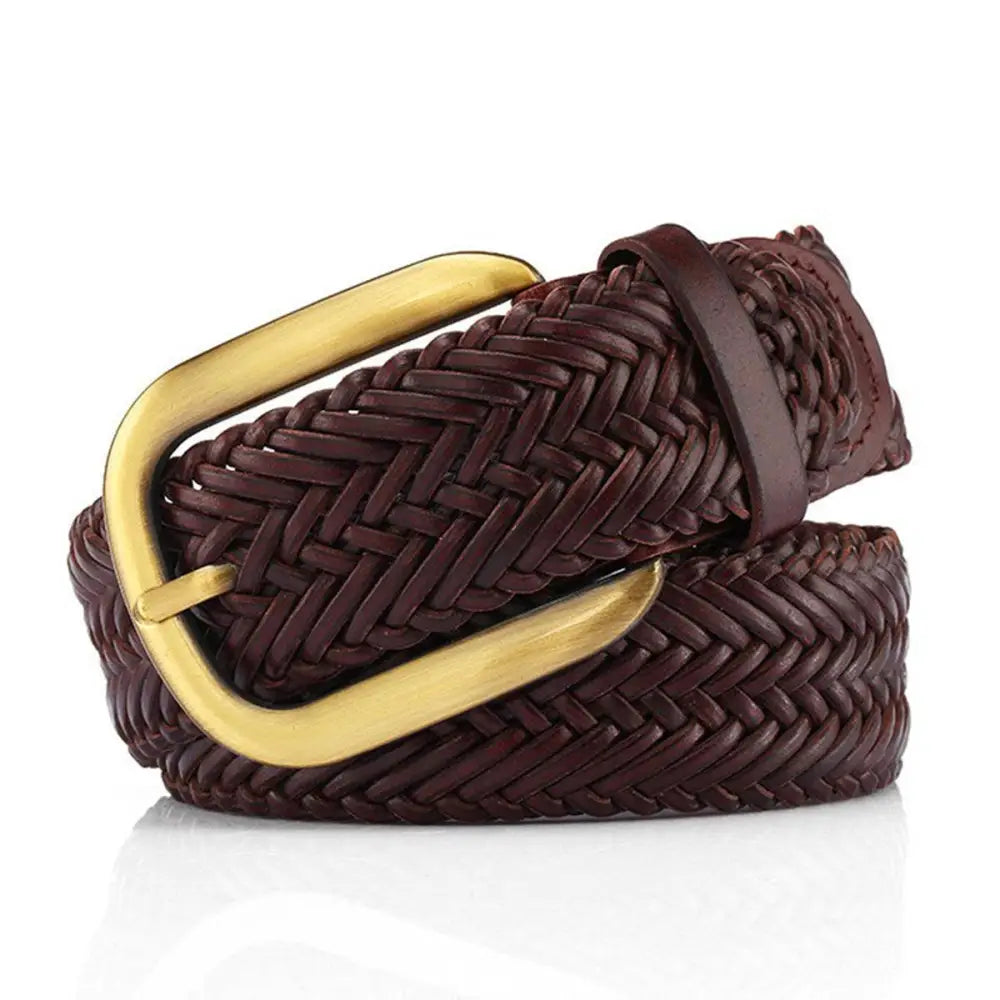 Nancy braided leather belt with brass buckle, stylish braided leather accessory