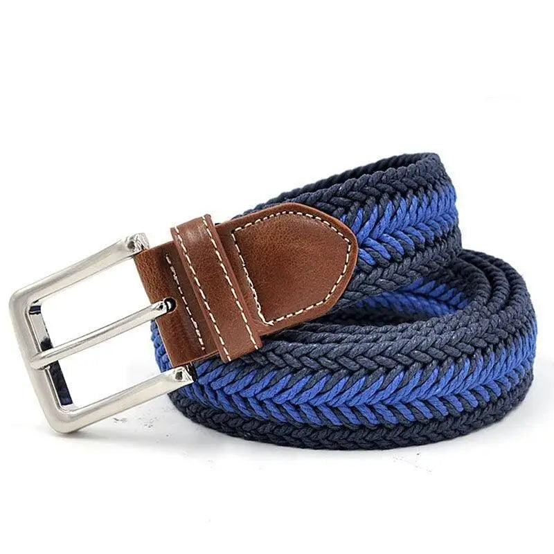 Tarquin Belt in Blue and Navy with Brown Leather and Silver Buckle, stylish accessory