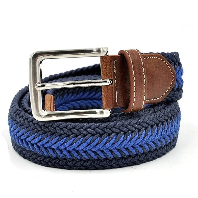 Tarquin Belt in Blue and Navy with Braided Blue Leather Accents and Silver Buckle