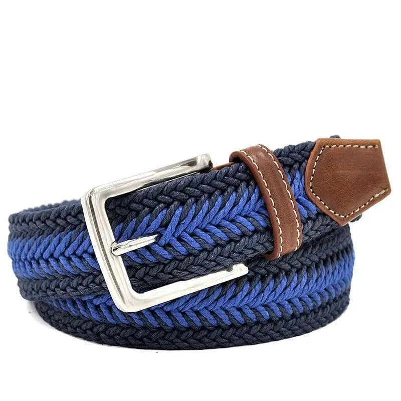 Tarquin Belt in Blue and Navy with Brown Leather and Silver Buckle footwear accessory