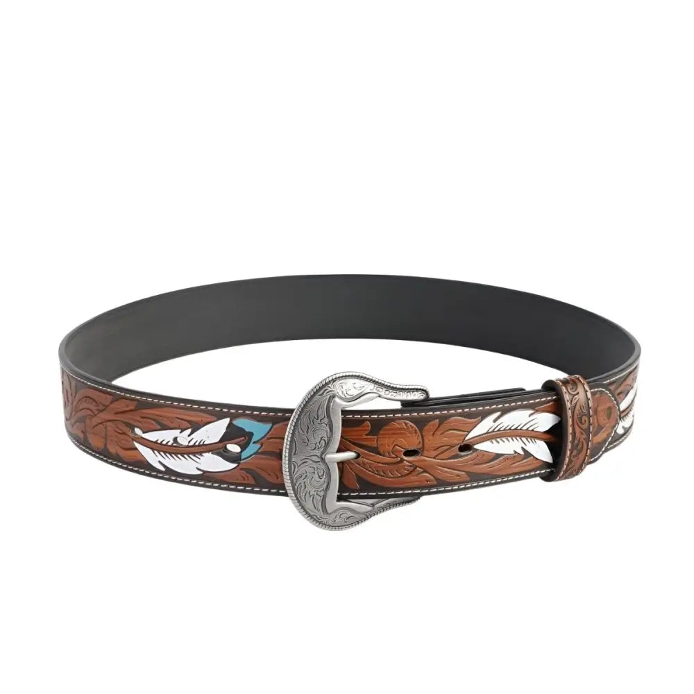 Haruta feather-patterned western belt with silver buckle for stylish western attire