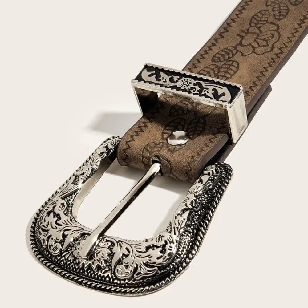 Brown Loway Belt with floral pattern and ornate silver buckle for elegant style