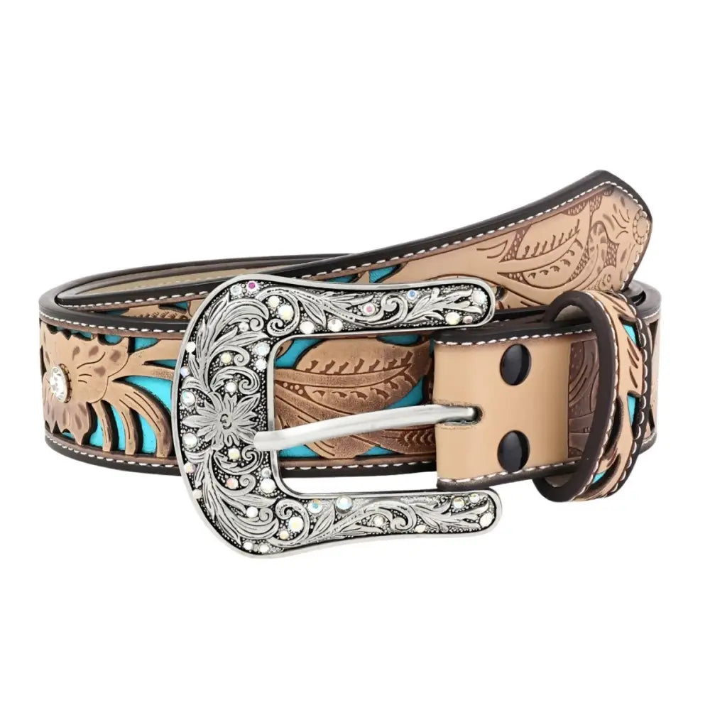 Embellished western-style belt with rhinestone buckle Naya and turquoise accents