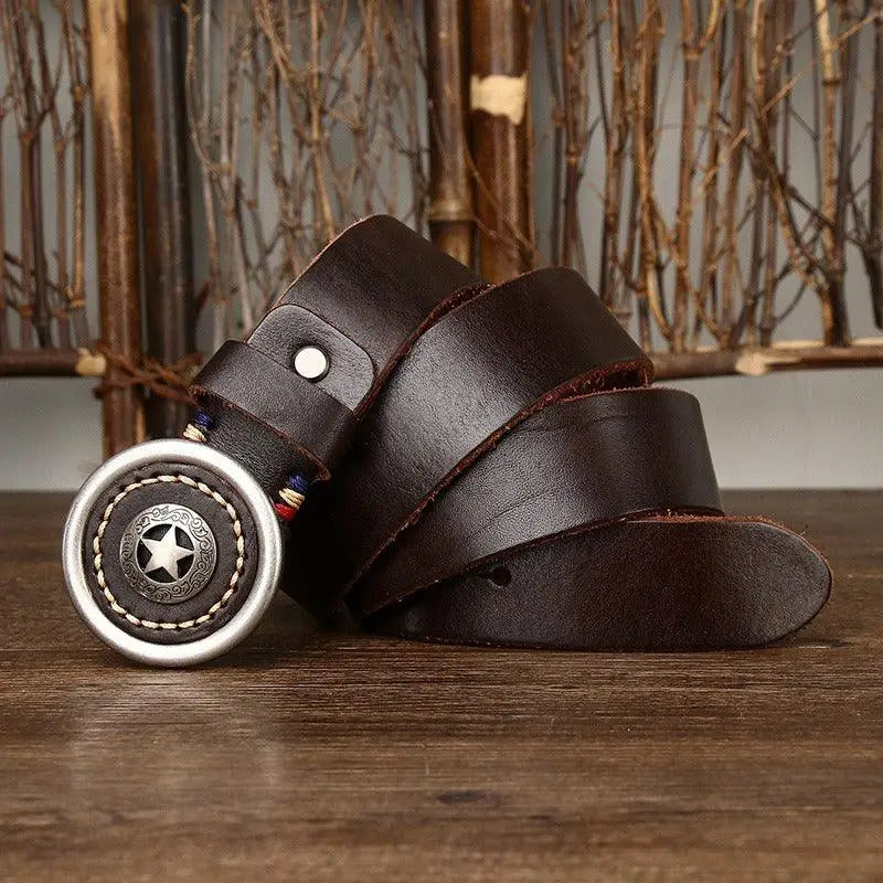 Leather Western Belt with Star Buckle showcasing a classic Western style belt accessory