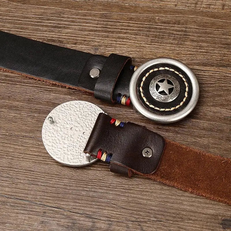 Leather western belt with decorative star buckles for classic western style