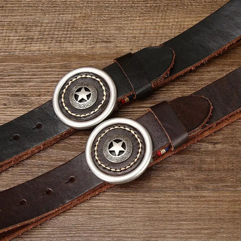 Leather western belt with star-studded buckle for a classic western style