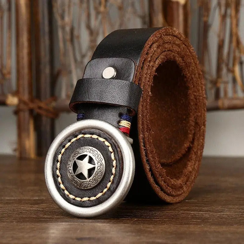 Leather Western Belt with Star Buckle for Classic Western Style