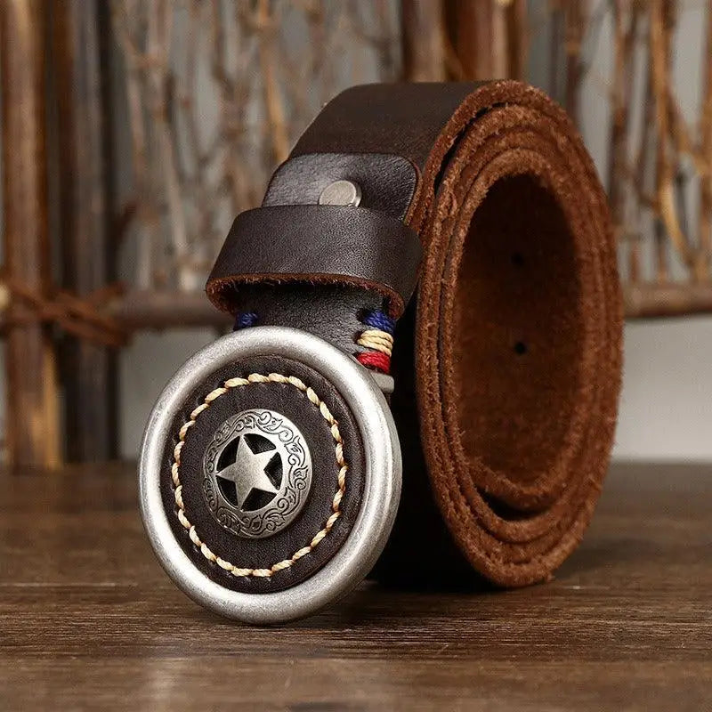 Leather Western Belt with Star Buckle for Classic Western Style