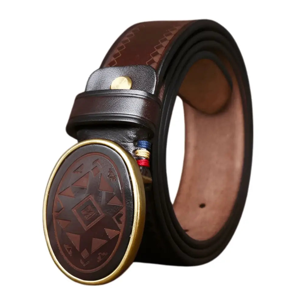 Brown leather belt with oval buckle from Sciria Belt Collection in black and brown leather