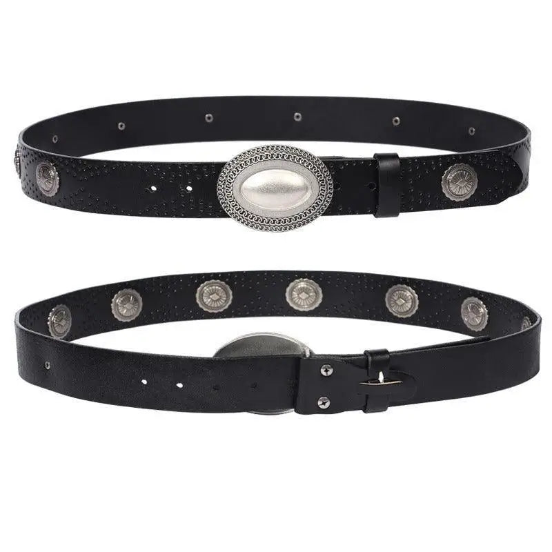 Black leather shima belt with silver accents from Set of Three Leather Shima Belts