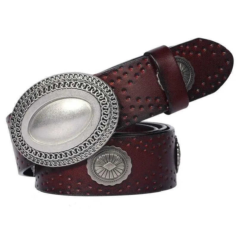 Burgundy leather shima belt with silver oval buckle for stylish fashion accessories