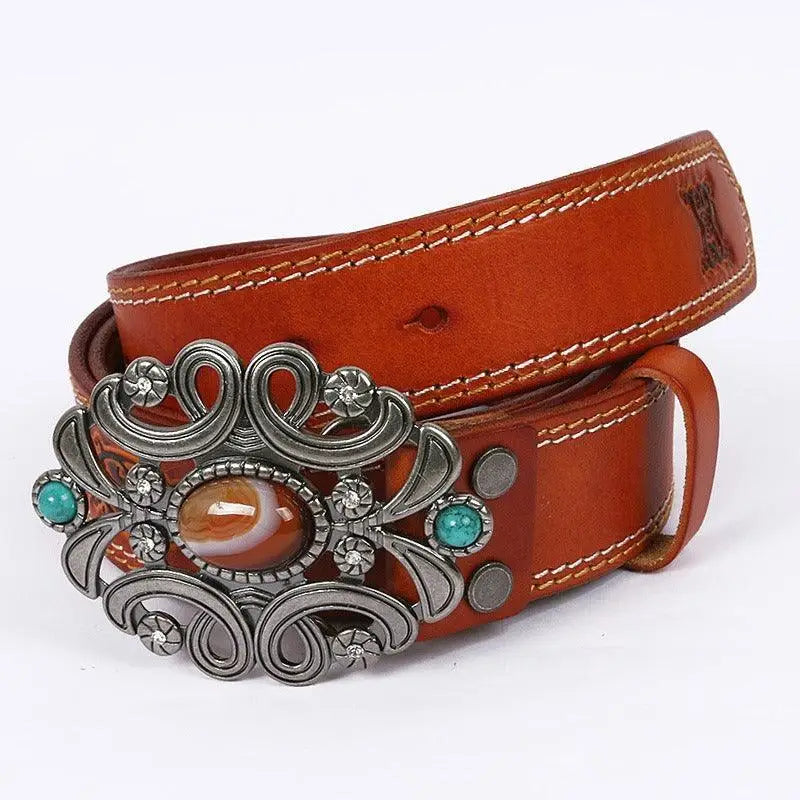 Takala leather belt with ornate silver buckle in Great West style