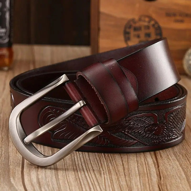 Embossed black leather belt with metal buckle from Distinctive Nukka Model Western en Cuir