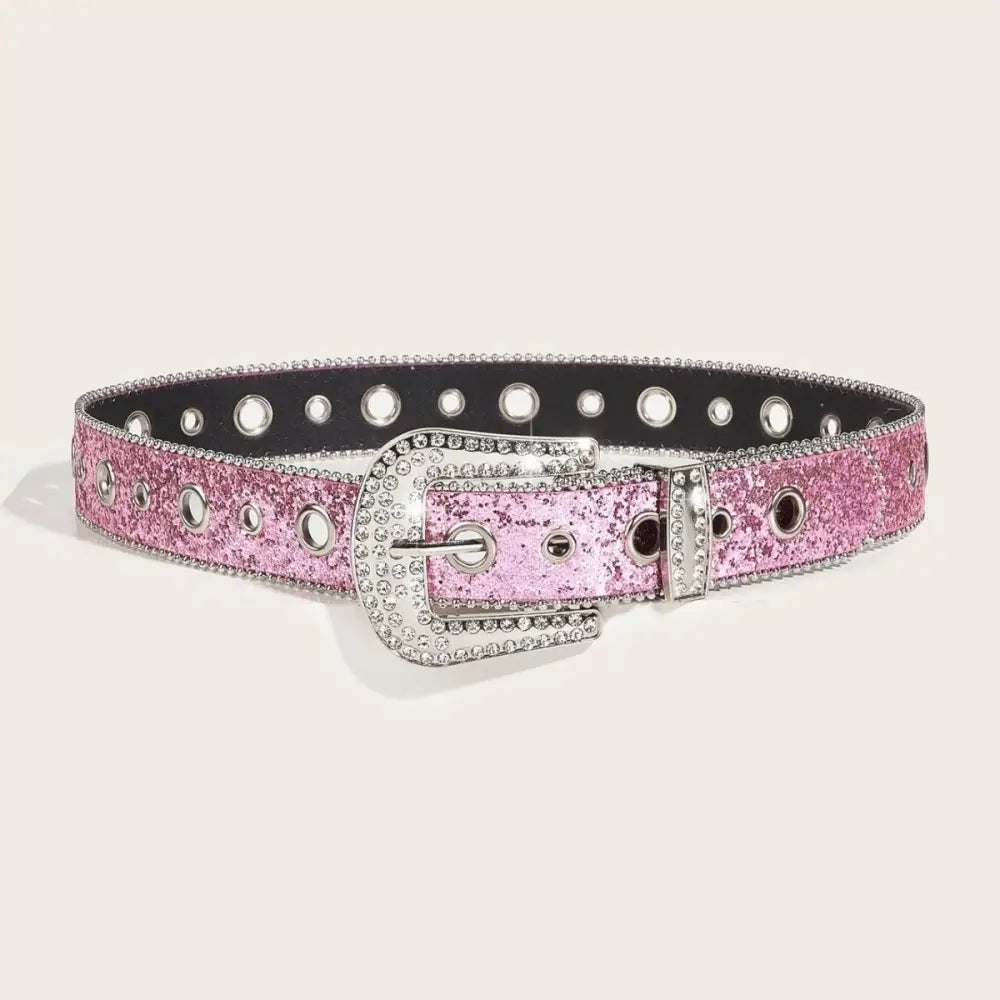 Pink glitter belt with rhinestone buckle from Briella Sequin Western collection