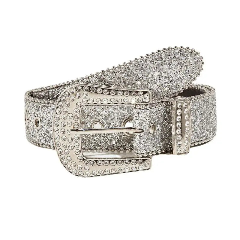 Sparkly silver rhinestone belt from Briella Sequin Western collection for elegant style