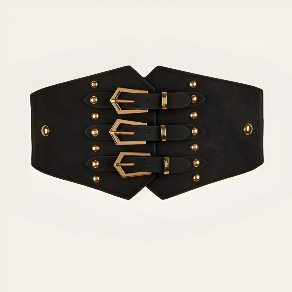 Aziadé Belt Black Corset with Gold Buckles and Studs for stylish waist accentuation