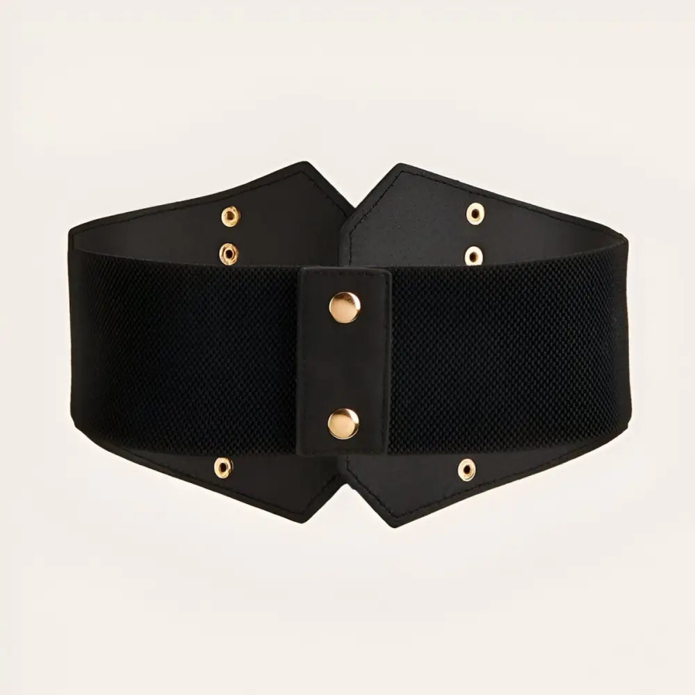 Aziadé Belt Black Corset with Gold Buckles and Studs, elastic corset belt accessory